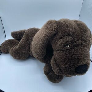 RUSS BERRIE Chops Puppy Dog Dark Brown 16" Weighted Plush Hound Sad Eyes